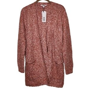 BB Dakota by Steve Madden Open Cardigan Pocket Sweater Salmon/White Size…